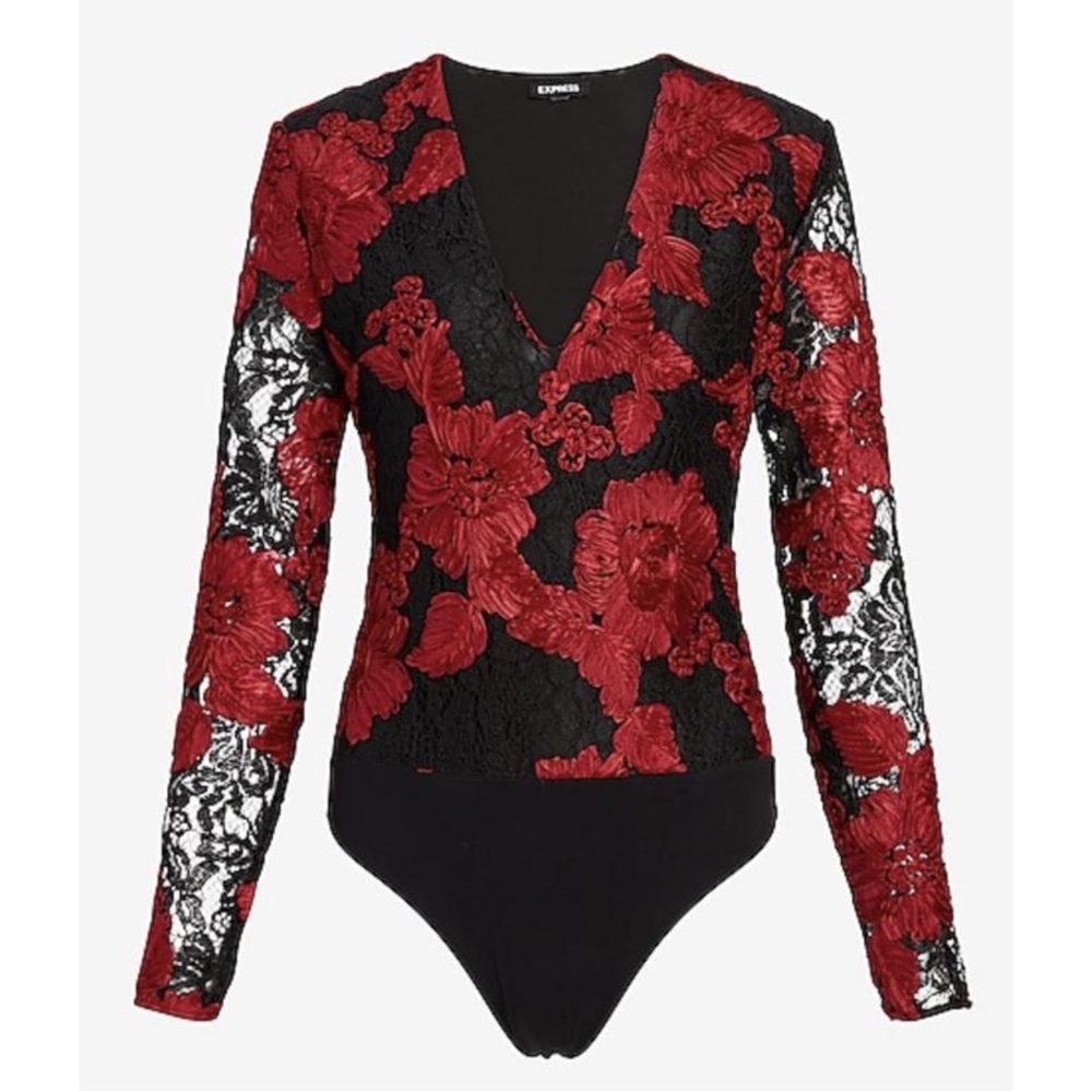 EXPRESS ~Lace Embroidered Thong Bodysuit (NWT) - Picture 1 of 16